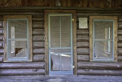 Door to the Joyce Cabin at the Joyce Estate in Bovey, Minnesota