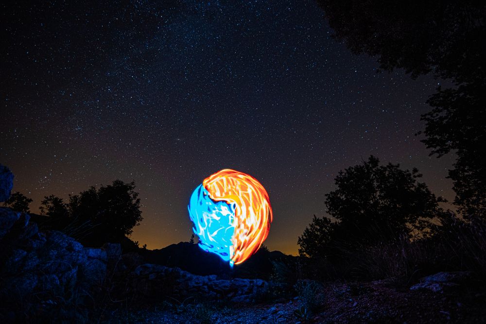 Freeze light made in woodland at night