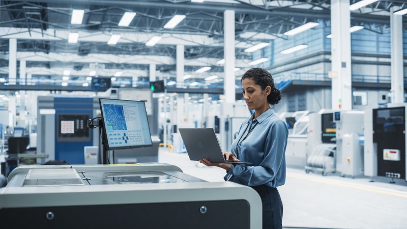 Woman at store check out with computer