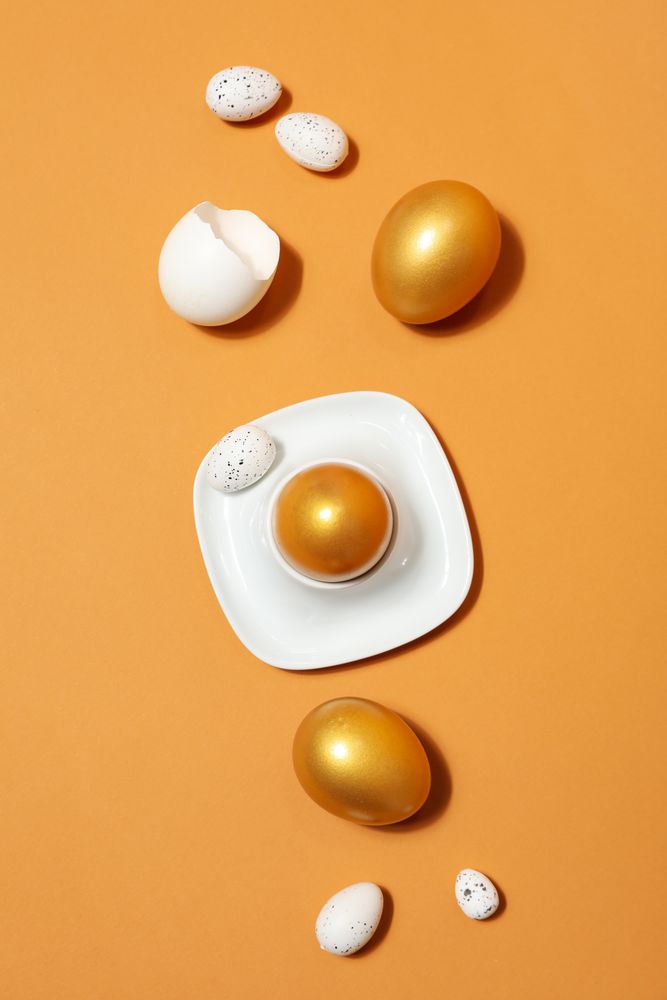 Pension rewards, returns and investment funding concepts, golden eggs