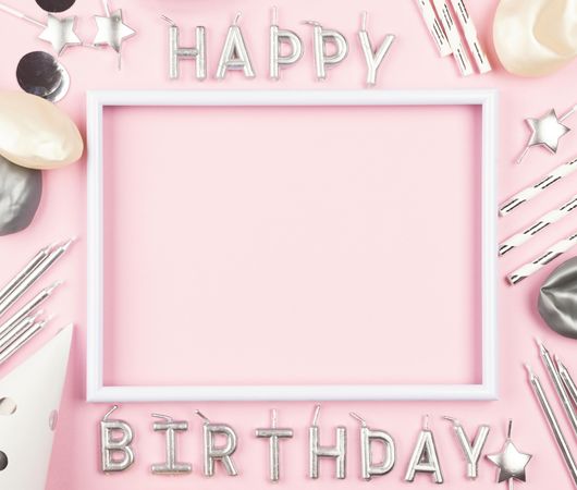 Birthday flat lay on pink background