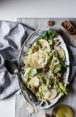 Gourmet salad with fruits, cheese and nuts
