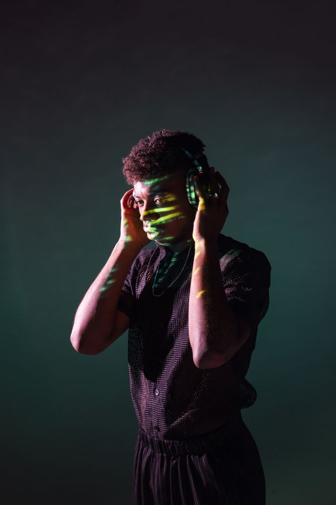 Black male listening to music