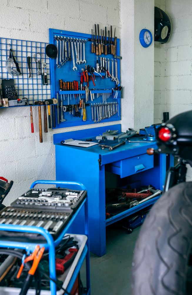 Motorcycle workshop with custom motorbike