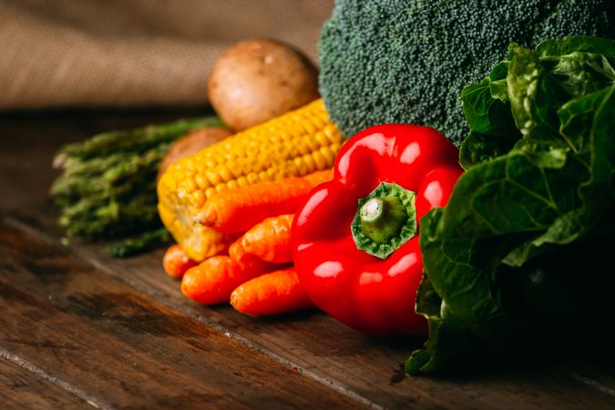 Vegetables and utensils on kitchen table