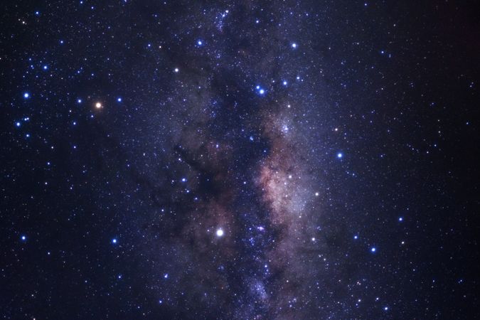 Milky way galaxy with stars and space dust in the universe, Long exposure photograph, with grain.
