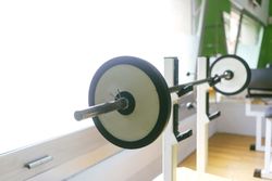 Weights on a bar in the gym