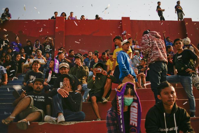 Kedira, East Java Indonesia - October 4, 2019: Fans having fun at a soccer game