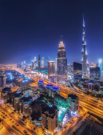 City skyline of Dubai during night time