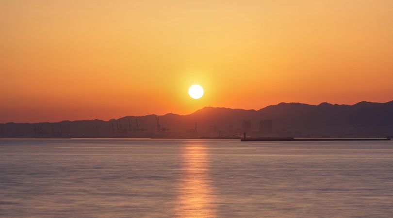Orange sunrise over the ocean in Japan