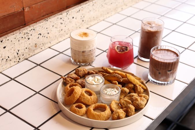 A Plate of  Fried Snack Platter with Various Cafe Menu