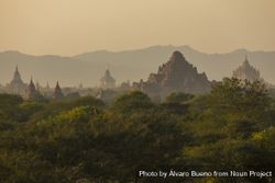 Sunset landscape of the ancient Buddhist temples in the city of Bagan, in Myanmar bErZG0