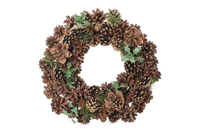 Christmas wreath with cones isolated on light background