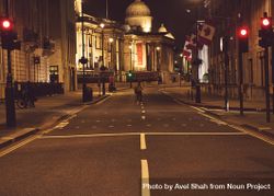 London, England, United Kingdom - March 16, 2021: Empty street leading to the National Gallery 4j8980