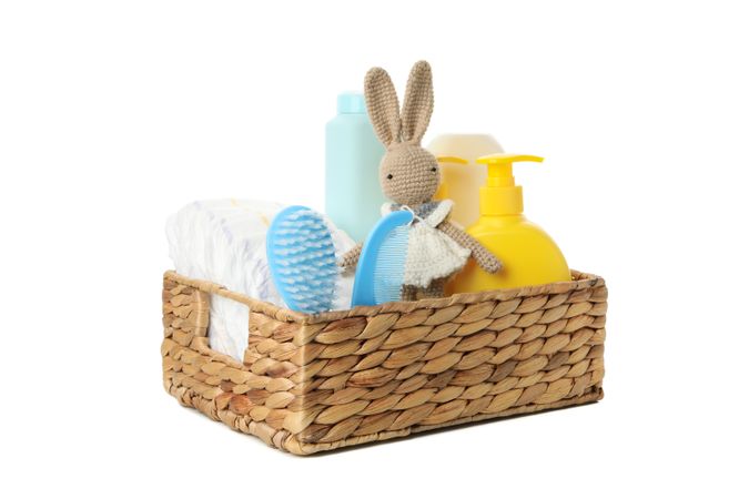 Baby hygiene accessories isolated on blank background