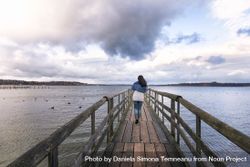 Woman walking on a bridge over calm lake in Germany 5nqR60