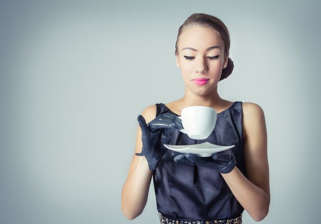 Vintage teenage model with coffee cup