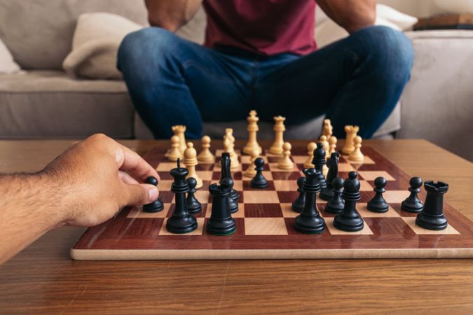 Chess game at home. Chess board with the pieces placed