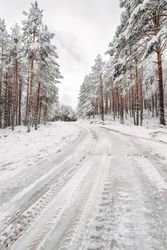 Winter snowy empty country road