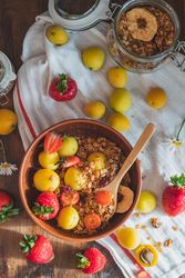 Top view of granola with fruit