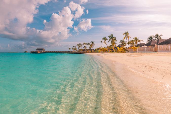 Clear waves coming up on a tropical beach, landscape