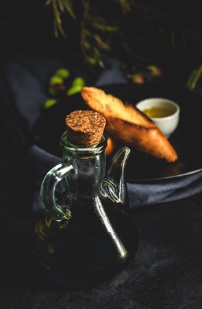 Fresh Spanish extra virgin olive oil with olives