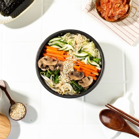 Top View Dolsot Vegetarian Bibimbap