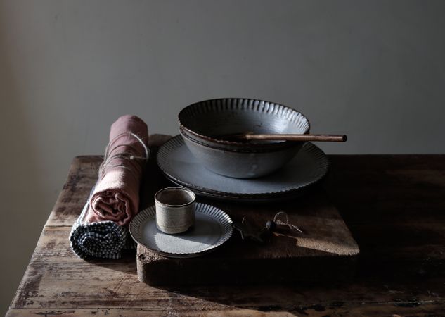 Vintage kitchenware on table