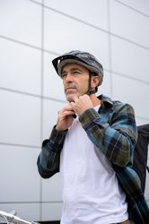Serious man in trendy outfit