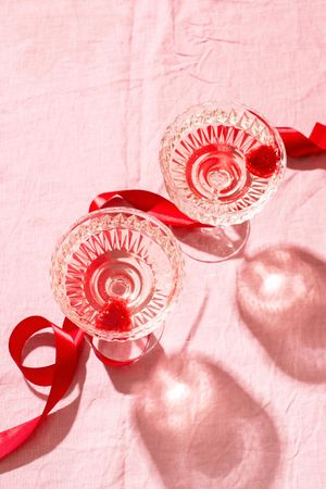 Top view of crystal champagne glasses, vertical