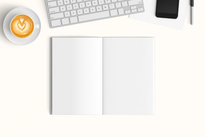Modern workspace with  copy space on color background