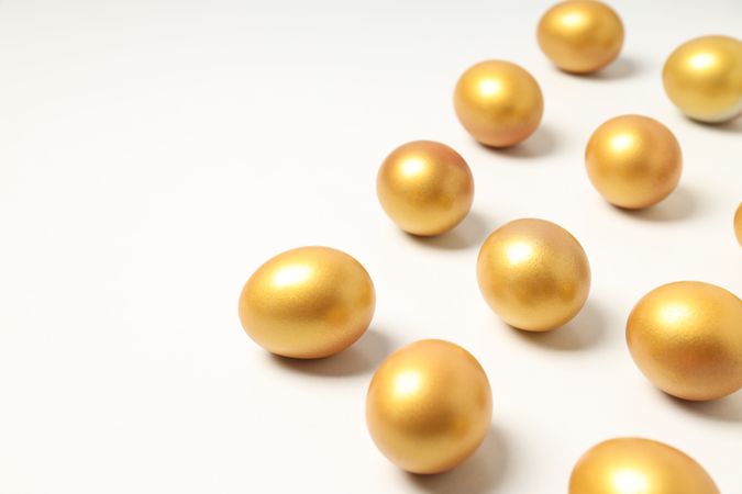 Golden eggs, pension savings, investments, retirement, space for text