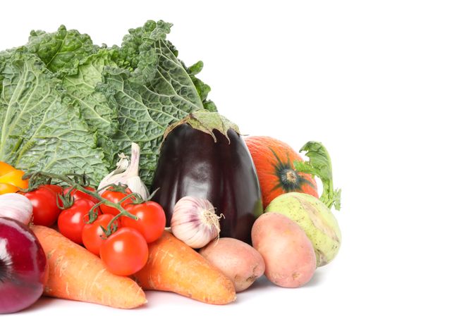 Composition with ripe organic vegetables isolated. Good harvest