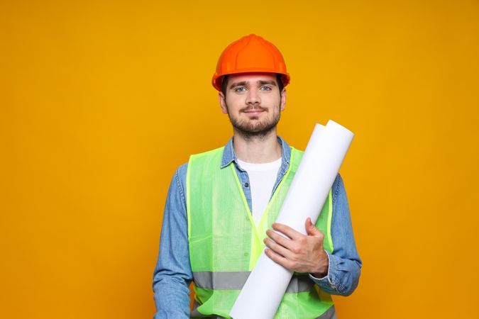 Young man civil engineer in safety hat