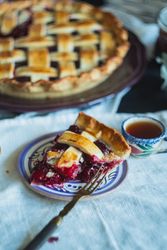 Afternoon tea with cherry pie slice