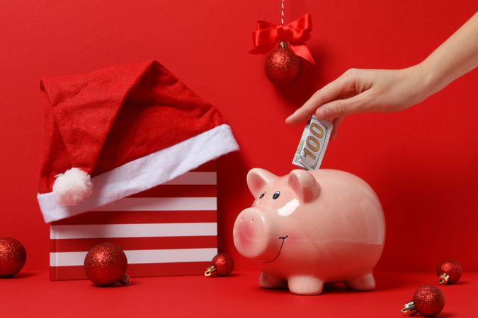 Concept of Christmas finance with piggy bank