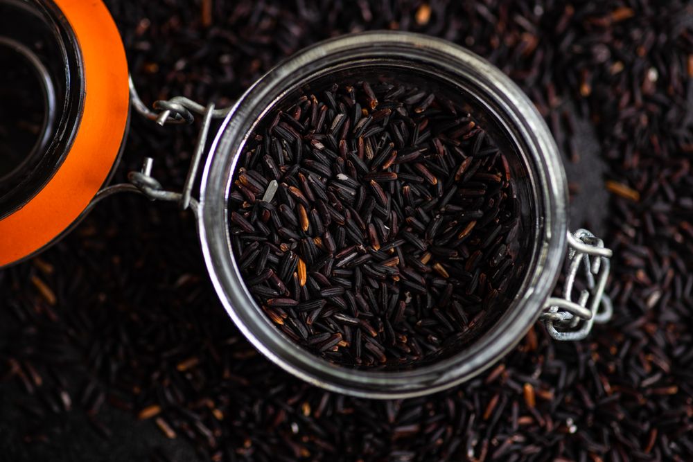 Top view of jar of dark rice
