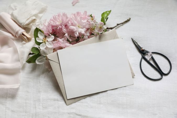 Card with flower branches and scissors