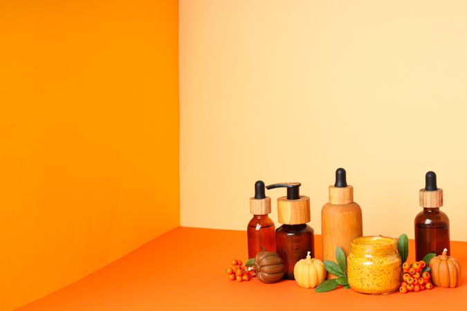Skin care and face care concept - pumpkin cosmetic