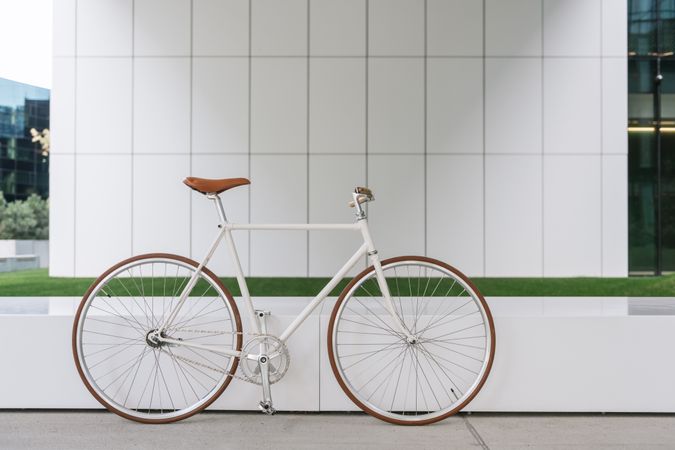 Bicycle parked outside modern building