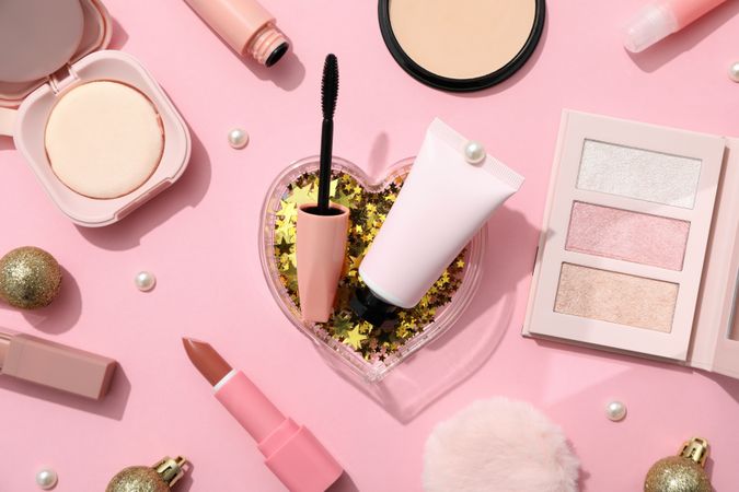 Concept of cosmetics, winter cosmetics, top view