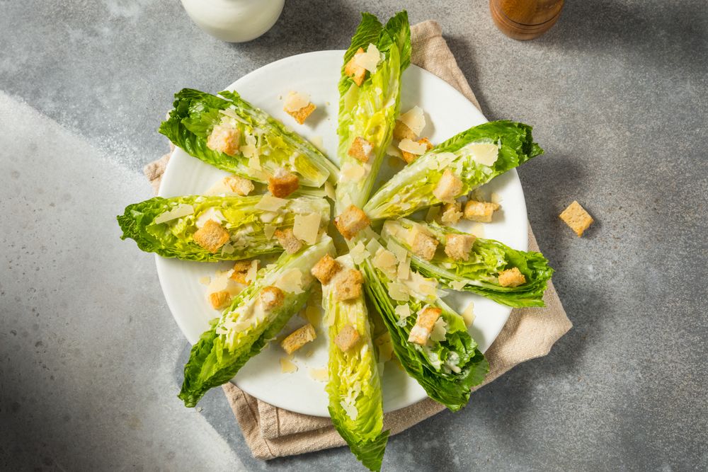 Healthy Caesar Salad Spears Appetizer