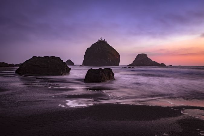 Rocks sitting out from Northern Californian coast at sunset