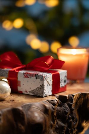 Christmas gift box with festive lights