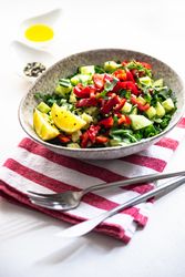 Big grey bowl of healthy salad