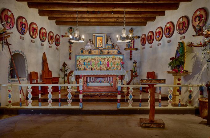 Altar of the Santo Niño de Atocha Chapel, built in 1857 in Chimayó, New Mexico