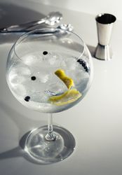 Gin tonic cocktail over a club bar background