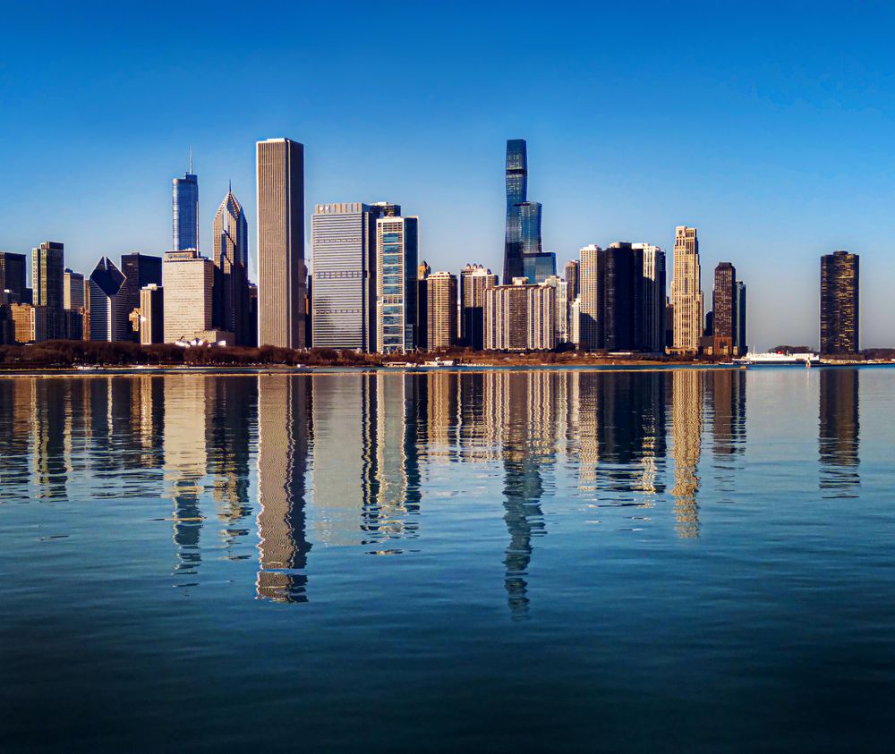 The lakefront from the Planetarium Peninsula in Chicago, IL, US
