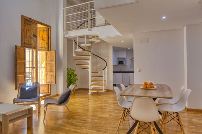 Interior of dining room in duplex flat