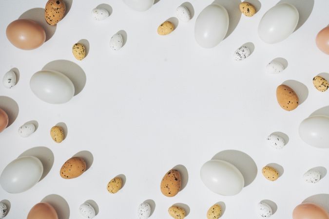 Natural shades of eggs bordering light background